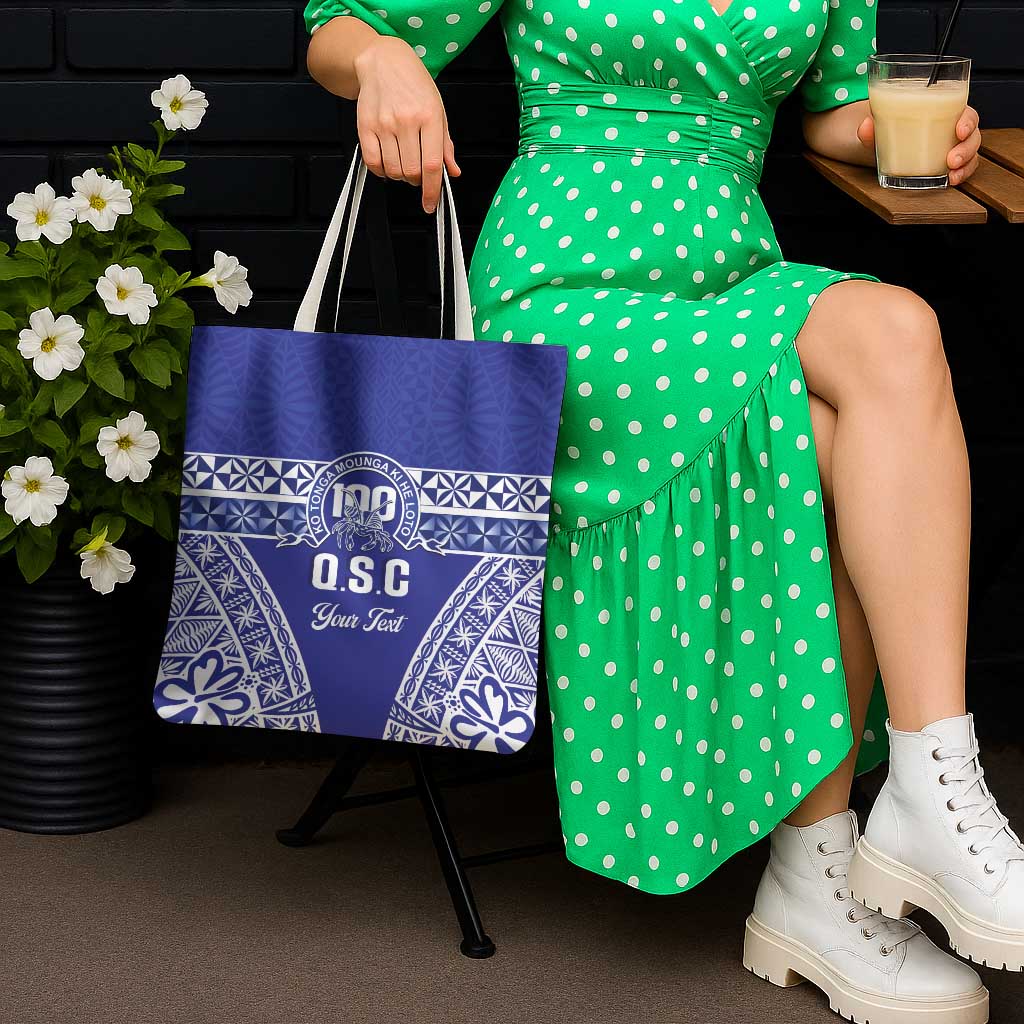 Personalised Queen Salote College Tote Bag Kolisi Fefine 100th Anniversary Kupesi Blue - Polynesian Pride