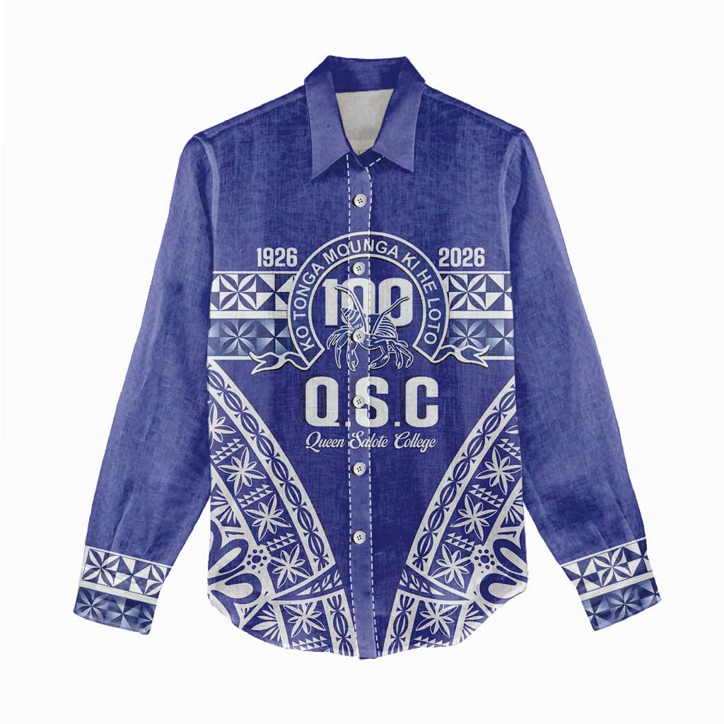 Personalised Queen Salote College Women Casual Shirt Kolisi Fefine 100th Anniversary Kupesi Blue - Polynesian Pride