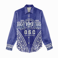 Personalised Queen Salote College Women Casual Shirt Kolisi Fefine 100th Anniversary Kupesi Blue - Polynesian Pride