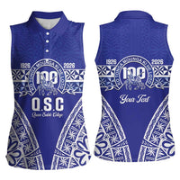 Personalised Queen Salote College Women Sleeveless Polo Shirt Kolisi Fefine 100th Anniversary Kupesi Blue - Polynesian Pride