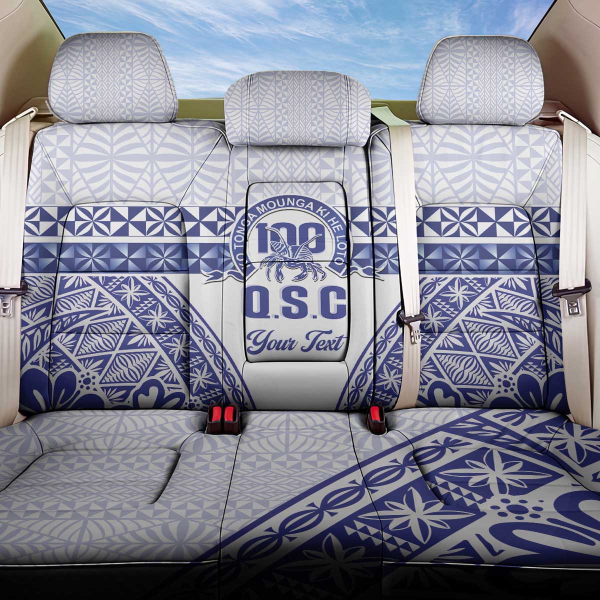 Personalised Queen Salote College Back Car Seat Cover Kolisi Fefine 100th Anniversary Kupesi White - Polynesian Pride