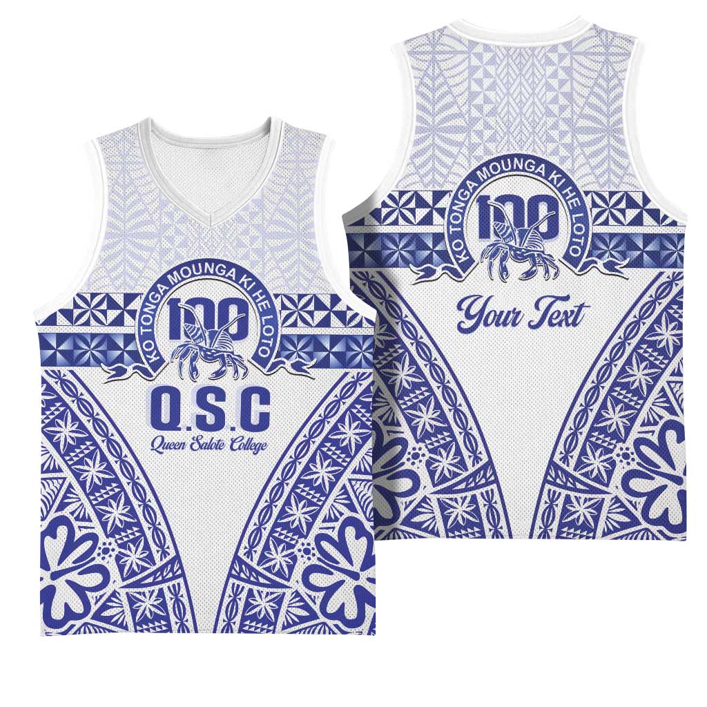Personalised Queen Salote College Basketball Jersey Kolisi Fefine 100th Anniversary Kupesi White - Polynesian Pride