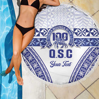 Personalised Queen Salote College Beach Blanket Kolisi Fefine 100th Anniversary Kupesi White - Polynesian Pride