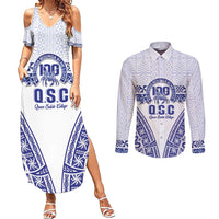 Personalised Queen Salote College Couples Matching Summer Maxi Dress and Long Sleeve Button Shirt Kolisi Fefine 100th Anniversary Kupesi White - Polynesian Pride