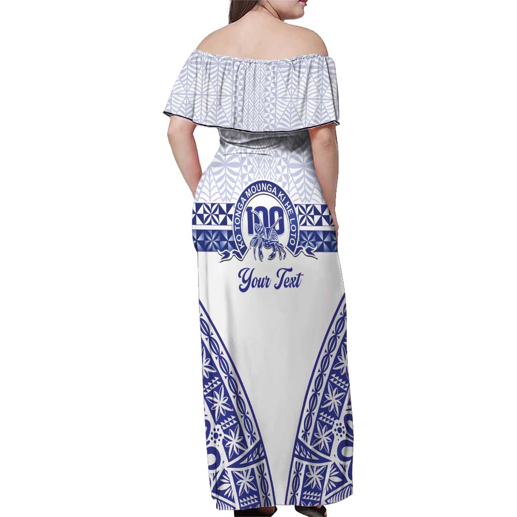 Personalised Queen Salote College Family Matching Off Shoulder Maxi Dress and Hawaiian Shirt Kolisi Fefine 100th Anniversary Kupesi White - Polynesian Pride