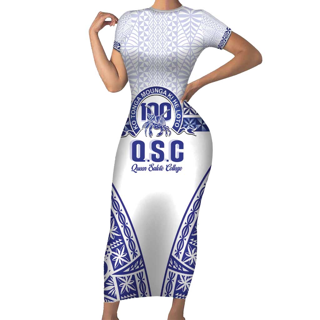 Personalised Queen Salote College Family Matching Short Sleeve Bodycon Dress and Hawaiian Shirt Kolisi Fefine 100th Anniversary Kupesi White - Polynesian Pride