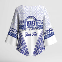 Personalised Queen Salote College Kimono Sleeve Blouse Kolisi Fefine 100th Anniversary Kupesi White - Polynesian Pride