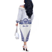 Personalised Queen Salote College Off The Shoulder Long Sleeve Dress Kolisi Fefine 100th Anniversary Kupesi White - Polynesian Pride