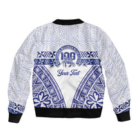 Personalised Queen Salote College Sleeve Zip Bomber Jacket Kolisi Fefine 100th Anniversary Kupesi White - Polynesian Pride