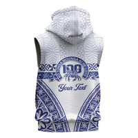 Personalised Queen Salote College Sleeveless Zip Hoodie Kolisi Fefine 100th Anniversary Kupesi White - Polynesian Pride