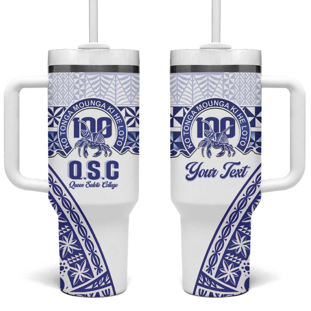Personalised Queen Salote College Tumbler With Handle Kolisi Fefine 100th Anniversary Kupesi White - Polynesian Pride