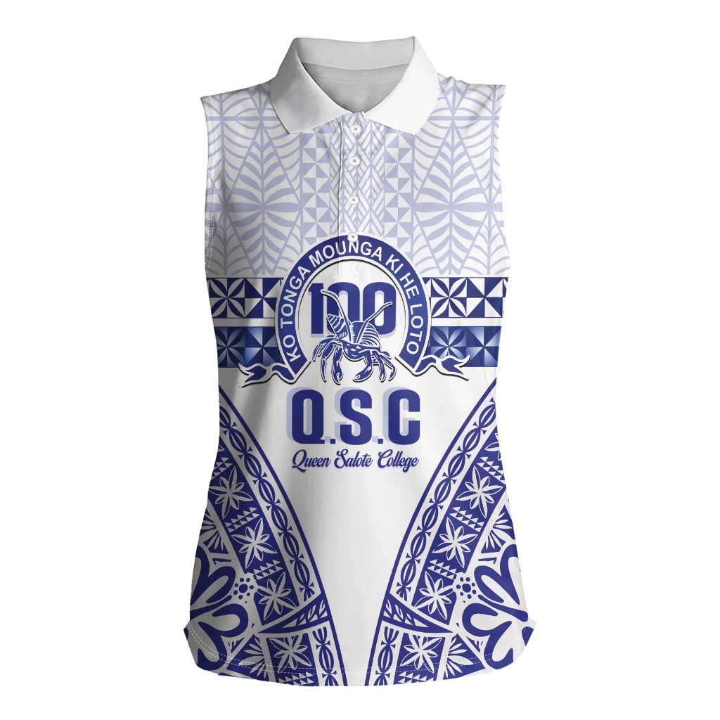 Personalised Queen Salote College Women Sleeveless Polo Shirt Kolisi Fefine 100th Anniversary Kupesi White - Polynesian Pride