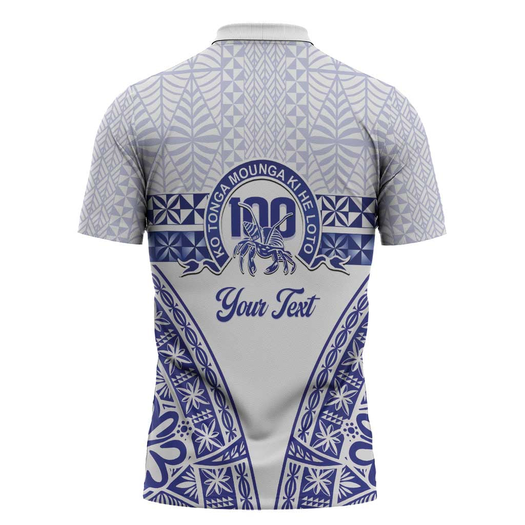 Personalised Queen Salote College Zipper Polo Shirt Kolisi Fefine 100th Anniversary Kupesi White - Polynesian Pride