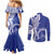 Personalised Queen Salote College Couples Matching Mermaid Dress and Long Sleeve Button Shirt QSC Est 1926 Ngatu Pattern - Polynesian Pride