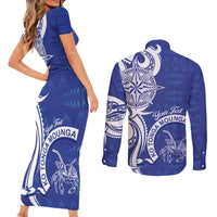 Personalised Queen Salote College Couples Matching Short Sleeve Bodycon Dress and Long Sleeve Button Shirt QSC Est 1926 Ngatu Pattern - Polynesian Pride