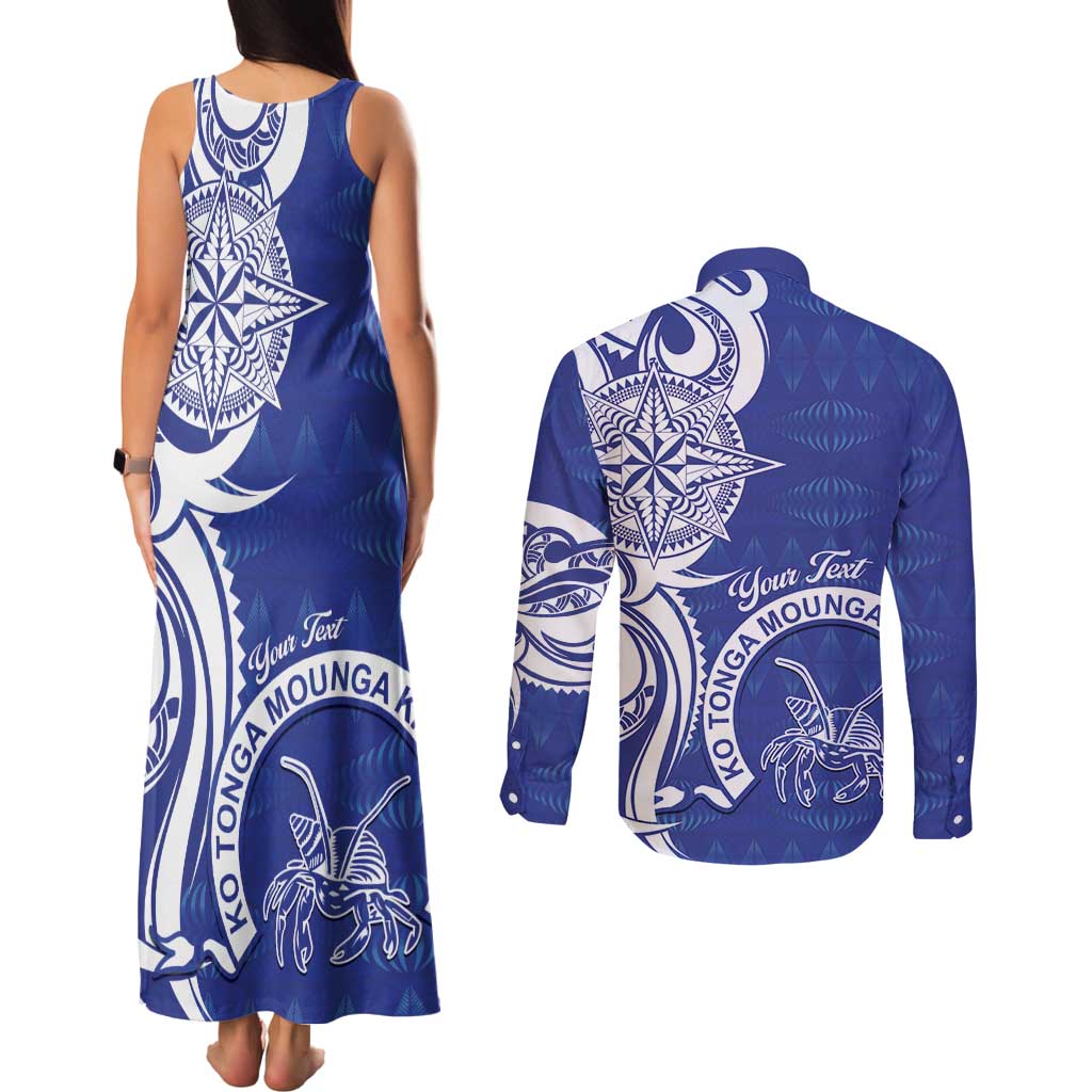 Personalised Queen Salote College Couples Matching Tank Maxi Dress and Long Sleeve Button Shirt QSC Est 1926 Ngatu Pattern - Polynesian Pride