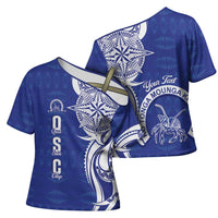 Personalised Queen Salote College Cross Shoulder Shirt QSC Est 1926 Ngatu Pattern - Polynesian Pride