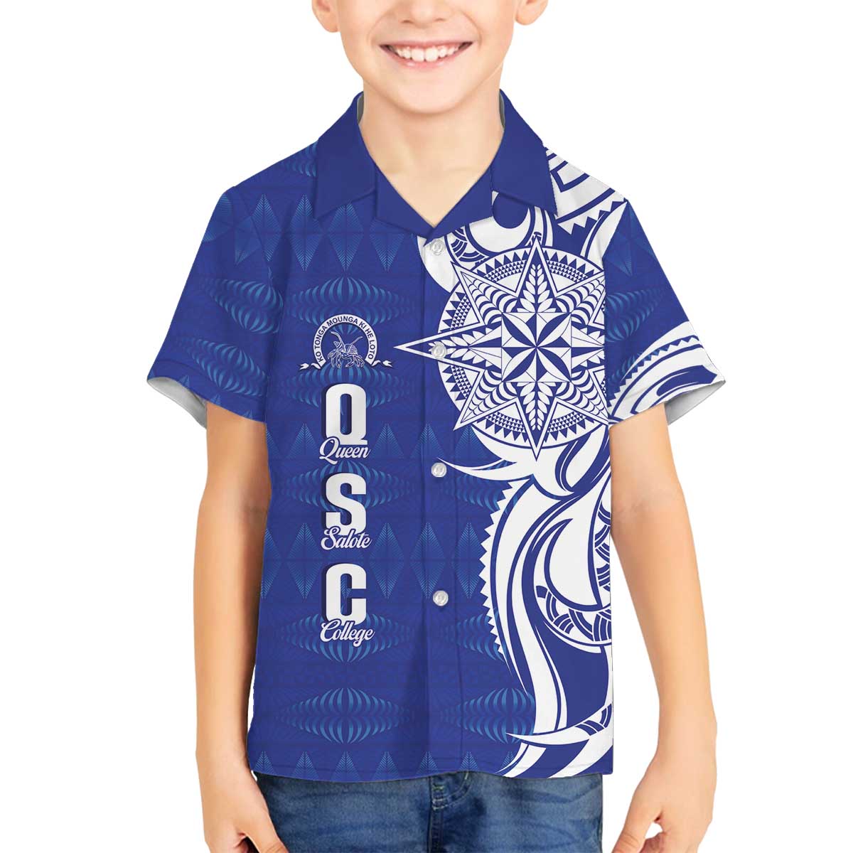 Personalised Queen Salote College Family Matching Off The Shoulder Long Sleeve Dress and Hawaiian Shirt QSC Est 1926 Ngatu Pattern - Polynesian Pride