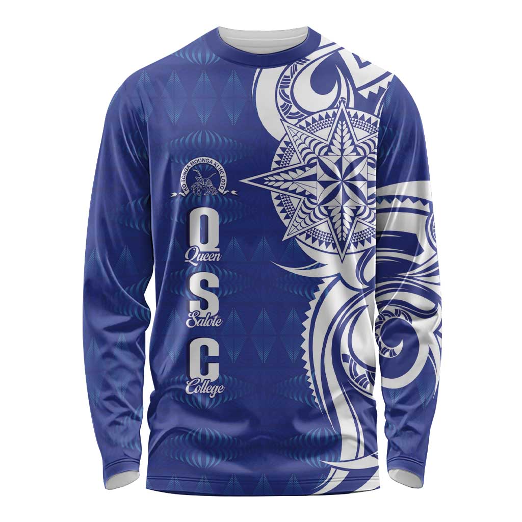 Personalised Queen Salote College Long Sleeve Shirt QSC Est 1926 Ngatu Pattern - Polynesian Pride