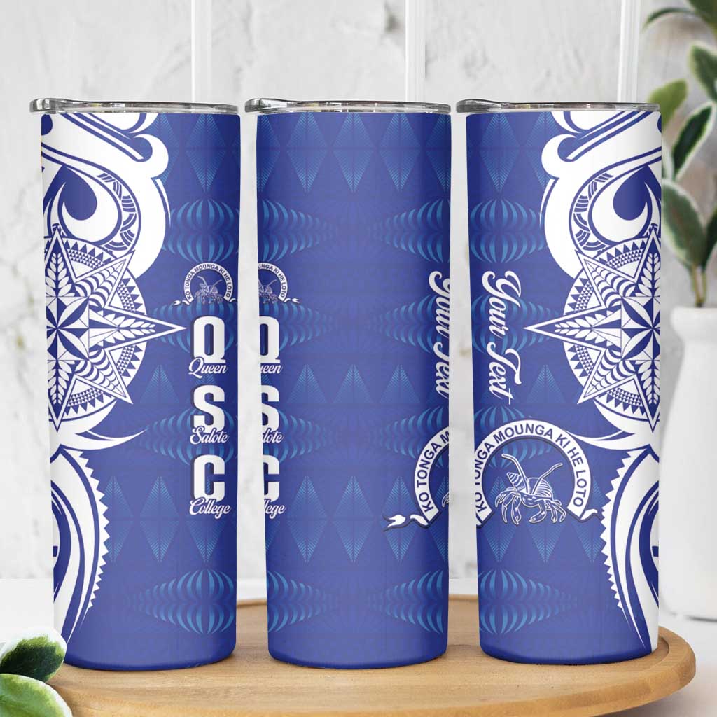 Personalised Queen Salote College Skinny Tumbler QSC Est 1926 Ngatu Pattern - Polynesian Pride
