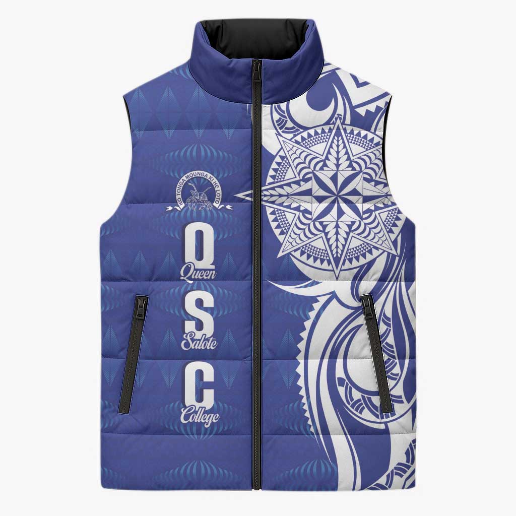 Personalised Queen Salote College Sleeveless Puffer Jacket QSC Est 1926 Ngatu Pattern - Polynesian Pride