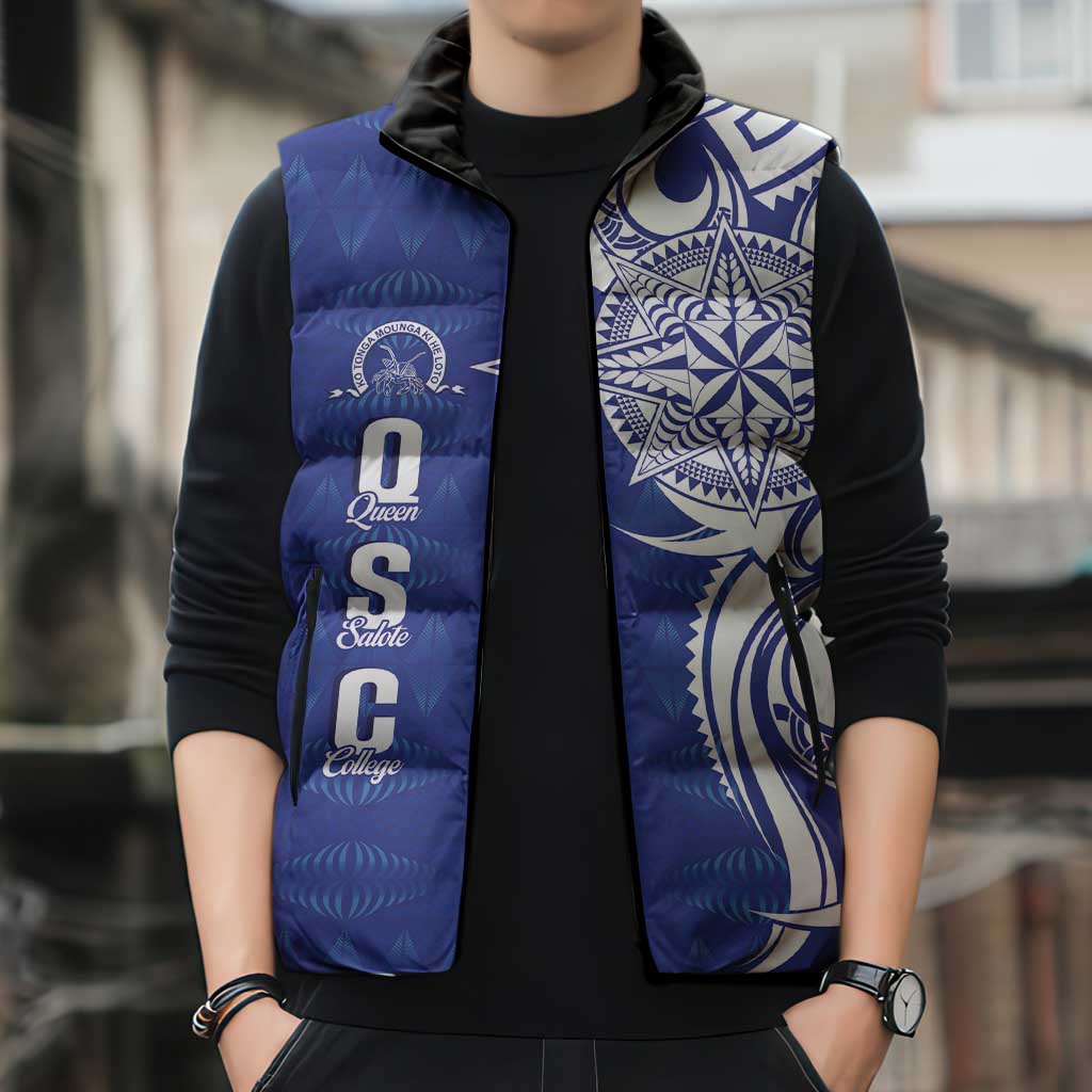 Personalised Queen Salote College Sleeveless Puffer Jacket QSC Est 1926 Ngatu Pattern - Polynesian Pride