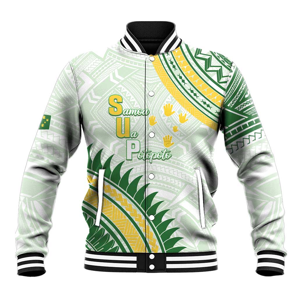 Personalised Samoa Ua Potopoto Baseball Jacket SUP Est 2025 Samoan Pattern LT14 Unisex White - Polynesian Pride