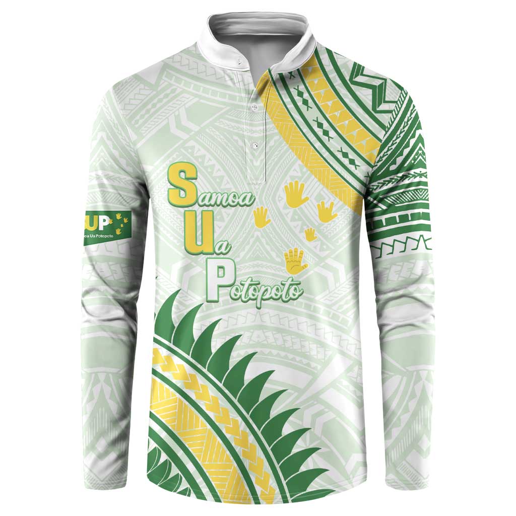 Personalised Samoa Ua Potopoto Button Sweatshirt SUP Est 2025 Samoan Pattern LT14 White - Polynesian Pride