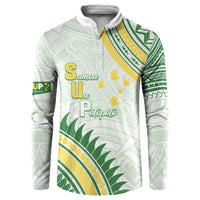 Personalised Samoa Ua Potopoto Button Sweatshirt SUP Est 2025 Samoan Pattern LT14 White - Polynesian Pride