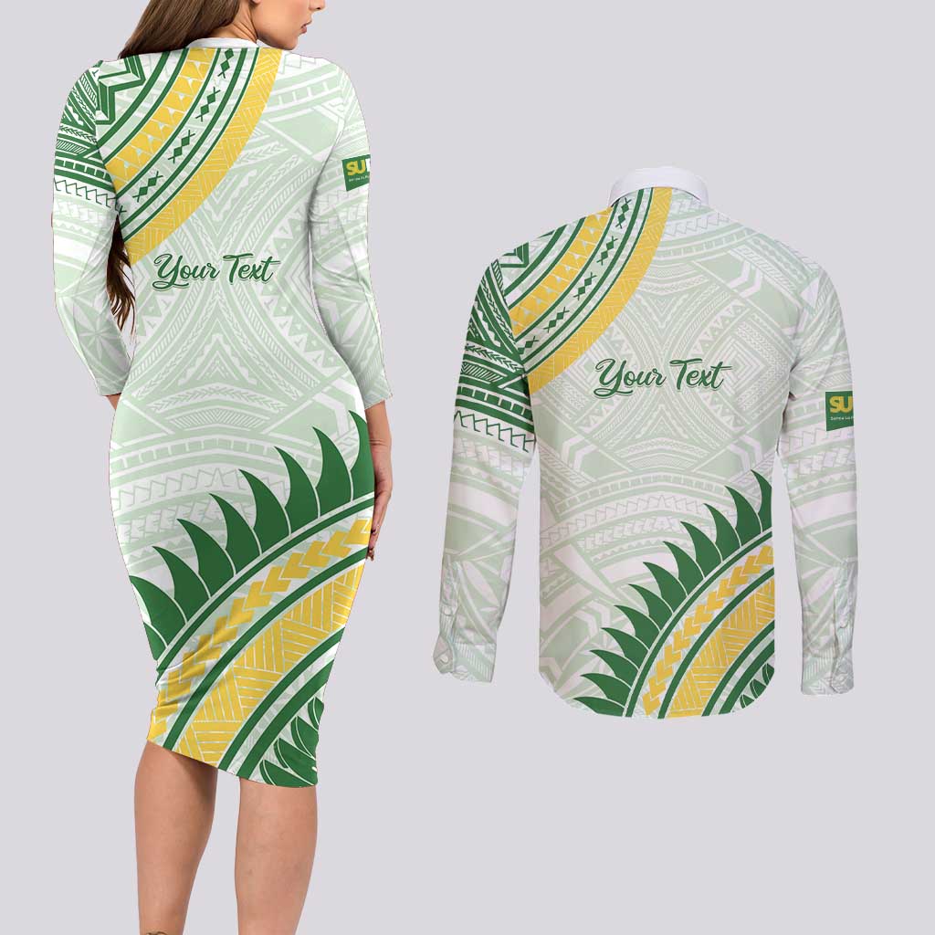 Personalised Samoa Ua Potopoto Couples Matching Long Sleeve Bodycon Dress and Long Sleeve Button Shirt SUP Est 2025 Samoan Pattern LT14 - Polynesian Pride