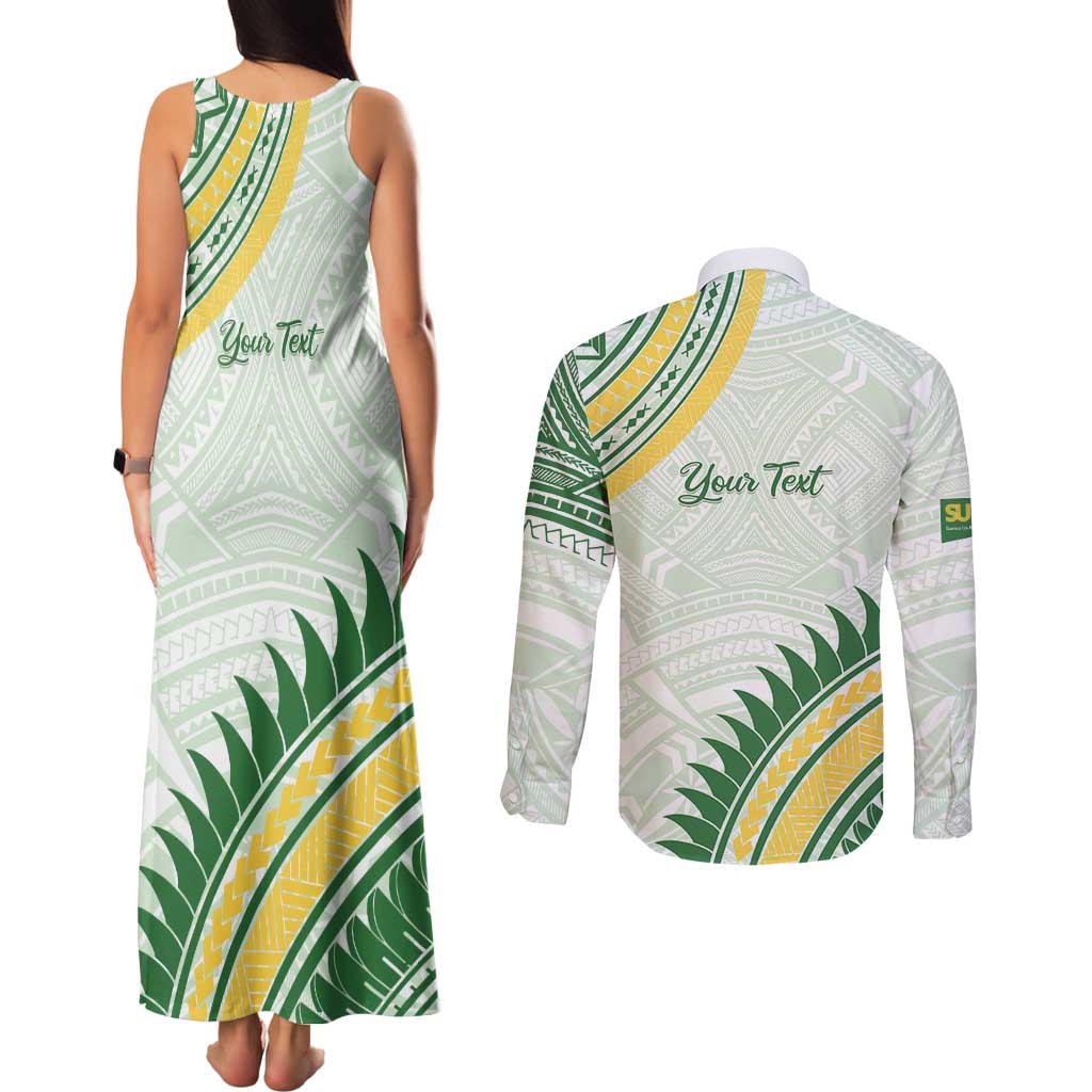 Personalised Samoa Ua Potopoto Couples Matching Tank Maxi Dress and Long Sleeve Button Shirt SUP Est 2025 Samoan Pattern LT14 - Polynesian Pride