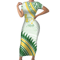 Personalised Samoa Ua Potopoto Family Matching Short Sleeve Bodycon Dress and Hawaiian Shirt SUP Est 2025 Samoan Pattern - Polynesian Pride