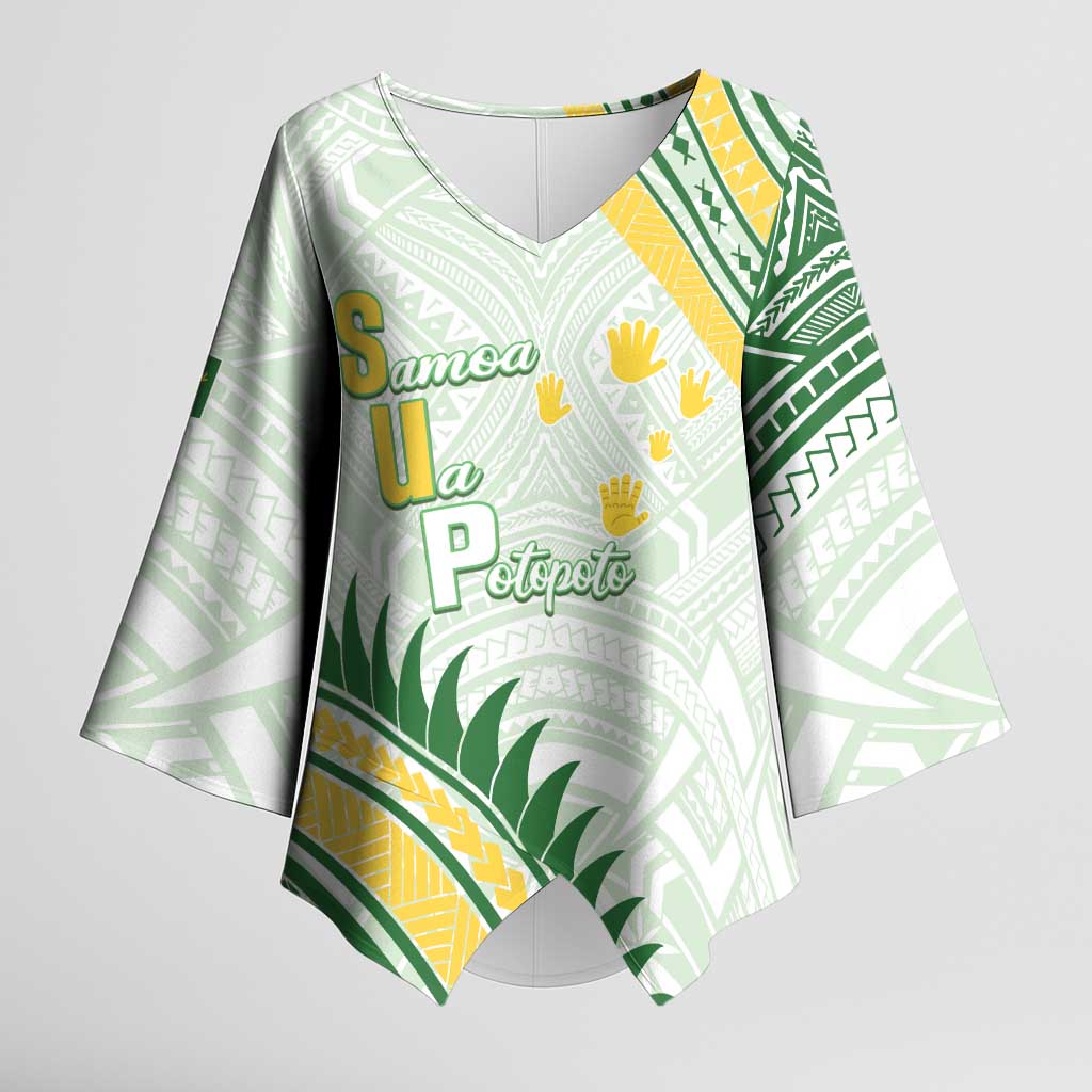 Personalised Samoa Ua Potopoto Kimono Sleeve Blouse SUP Est 2025 Samoan Pattern LT14 Female White - Polynesian Pride