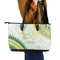 Samoa Ua Potopoto Leather Tote Bag SUP Est 2025 Samoan Pattern - Polynesian Pride