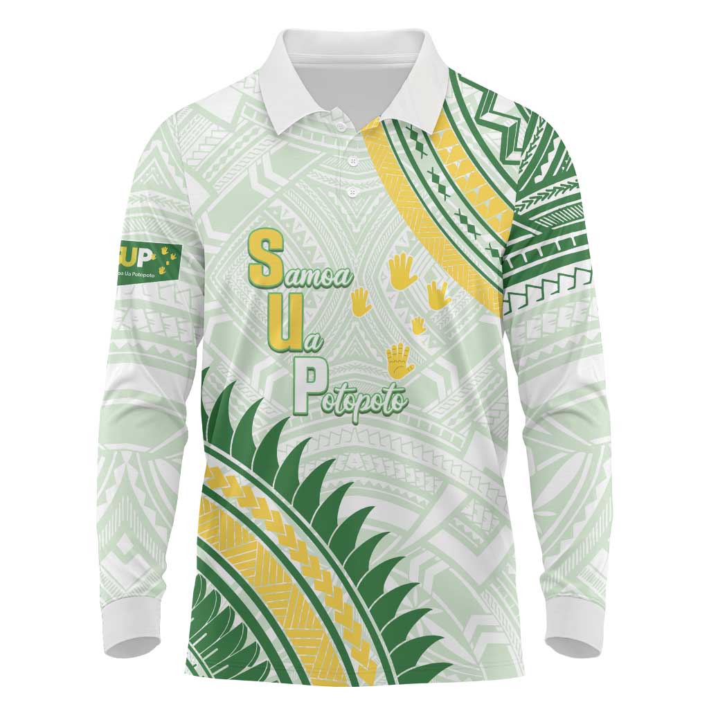Personalised Samoa Ua Potopoto Long Sleeve Polo Shirt SUP Est 2025 Samoan Pattern LT14 White - Polynesian Pride