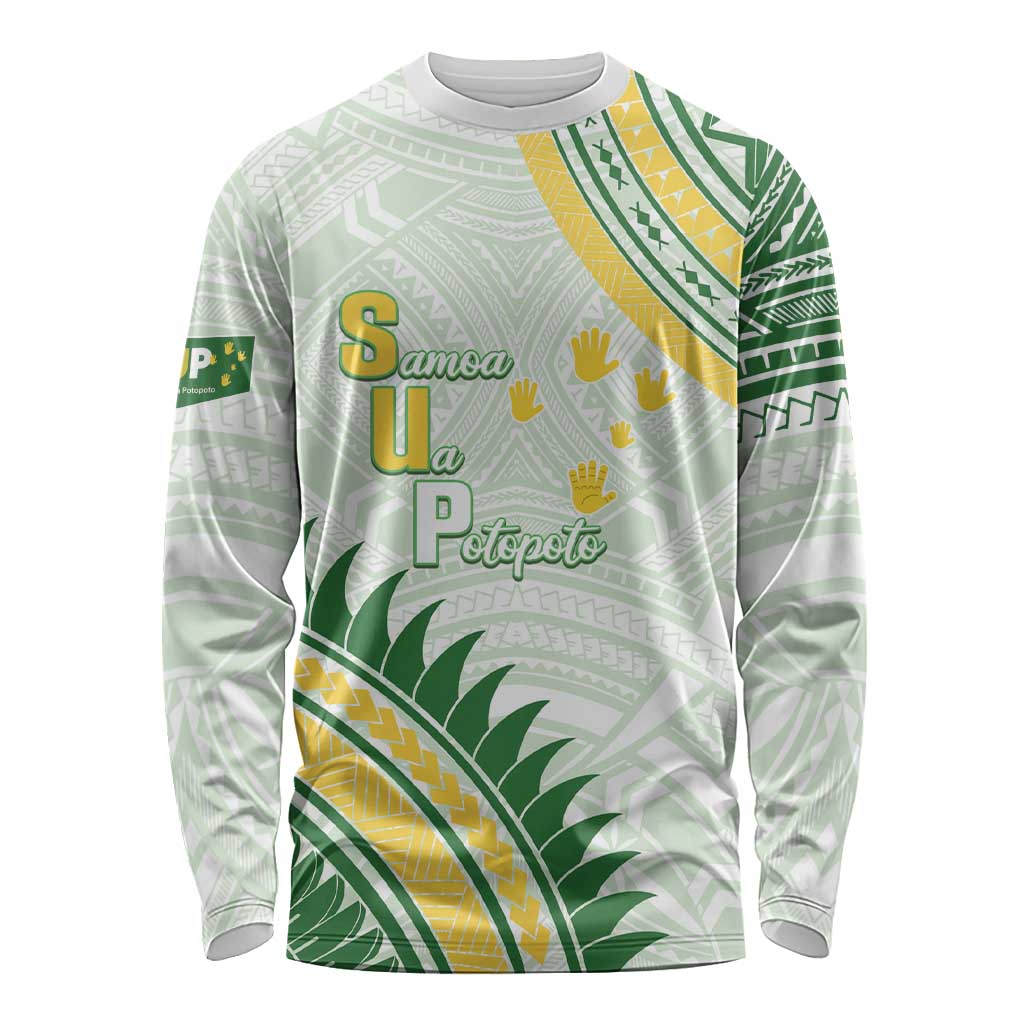 Personalised Samoa Ua Potopoto Long Sleeve Shirt SUP Est 2025 Samoan Pattern LT14 Unisex White - Polynesian Pride