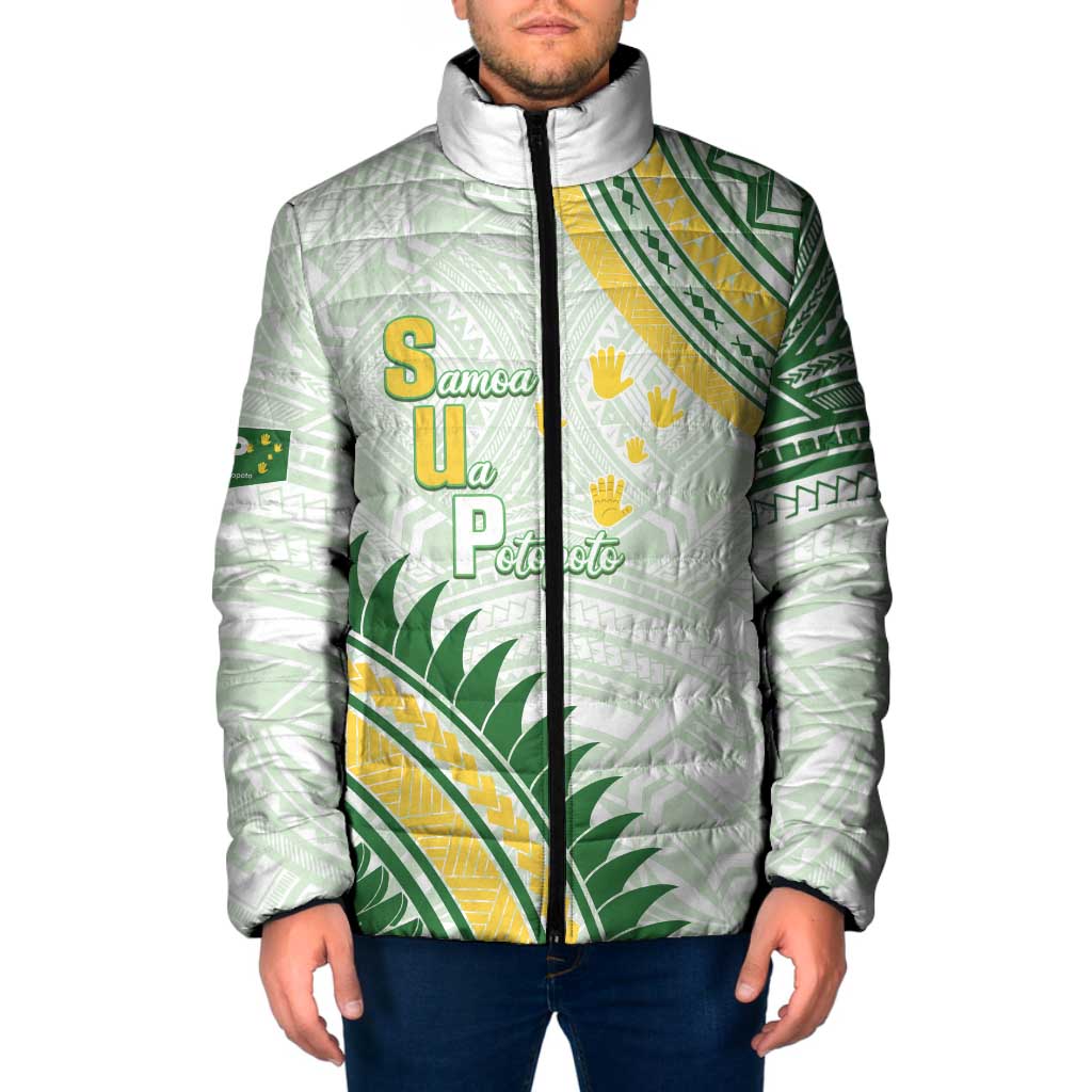 Personalised Samoa Ua Potopoto Padded Jacket SUP Est 2025 Samoan Pattern LT14 Men White - Polynesian Pride