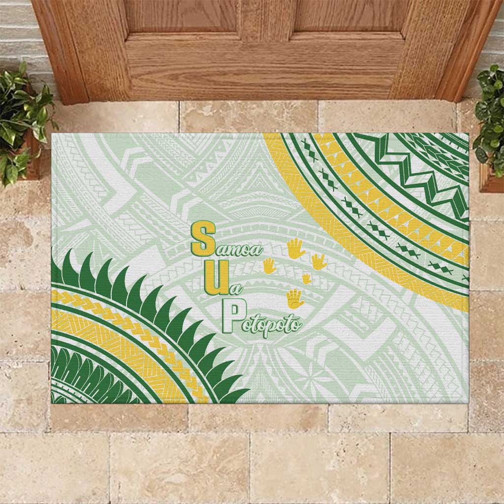 Samoa Ua Potopoto Rubber Doormat SUP Est 2025 Samoan Pattern LT14 White - Polynesian Pride