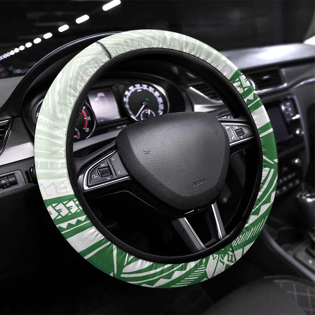 Samoa Ua Potopoto Steering Wheel Cover SUP Est 2025 Samoan Pattern LT14 Universal Fit White - Polynesian Pride