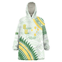 Personalised Samoa Ua Potopoto Wearable Blanket Hoodie SUP Est 2025 Samoan Pattern LT14 One Size White - Polynesian Pride