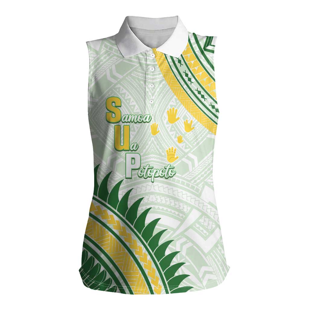 Personalised Samoa Ua Potopoto Women Sleeveless Polo Shirt SUP Est 2025 Samoan Pattern LT14 Female White - Polynesian Pride