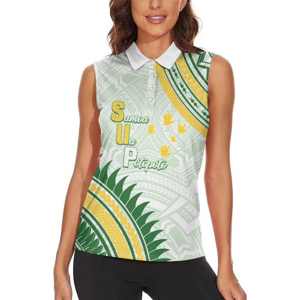 Personalised Samoa Ua Potopoto Women Sleeveless Polo Shirt SUP Est 2025 Samoan Pattern LT14 - Polynesian Pride