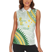 Personalised Samoa Ua Potopoto Women Sleeveless Polo Shirt SUP Est 2025 Samoan Pattern LT14 - Polynesian Pride