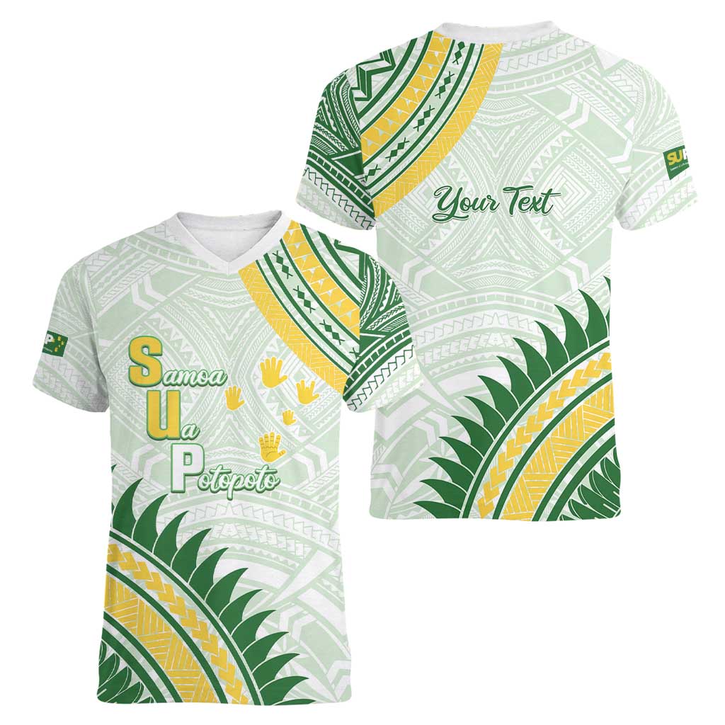 Personalised Samoa Ua Potopoto Women V-Neck T-Shirt SUP Est 2025 Samoan Pattern - Polynesian Pride