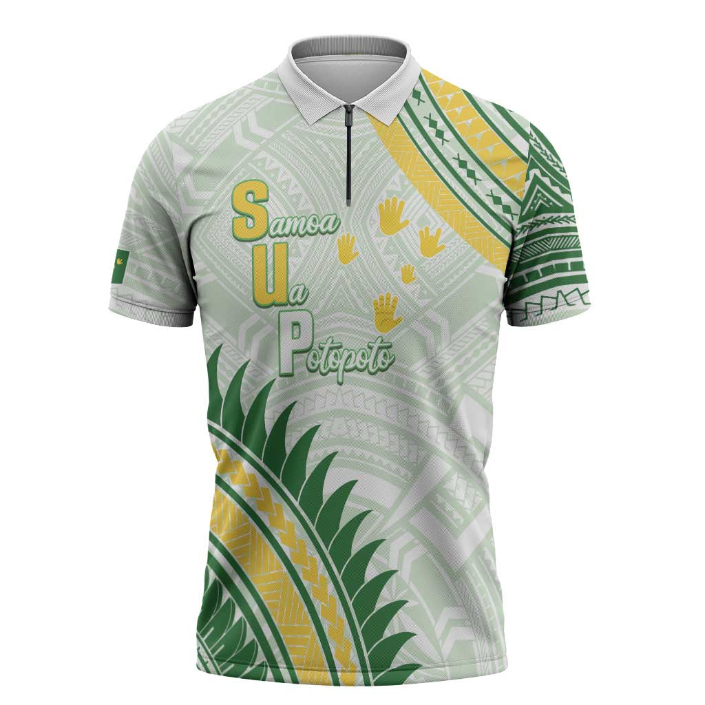 Personalised Samoa Ua Potopoto Zipper Polo Shirt SUP Est 2025 Samoan Pattern LT14 White - Polynesian Pride