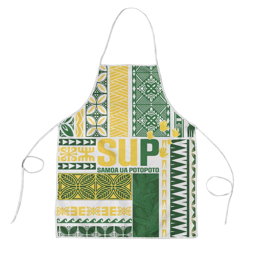 Samoa Uniting Party Apron SUP Est 2025 Siapo Pattern LT14 White - Polynesian Pride
