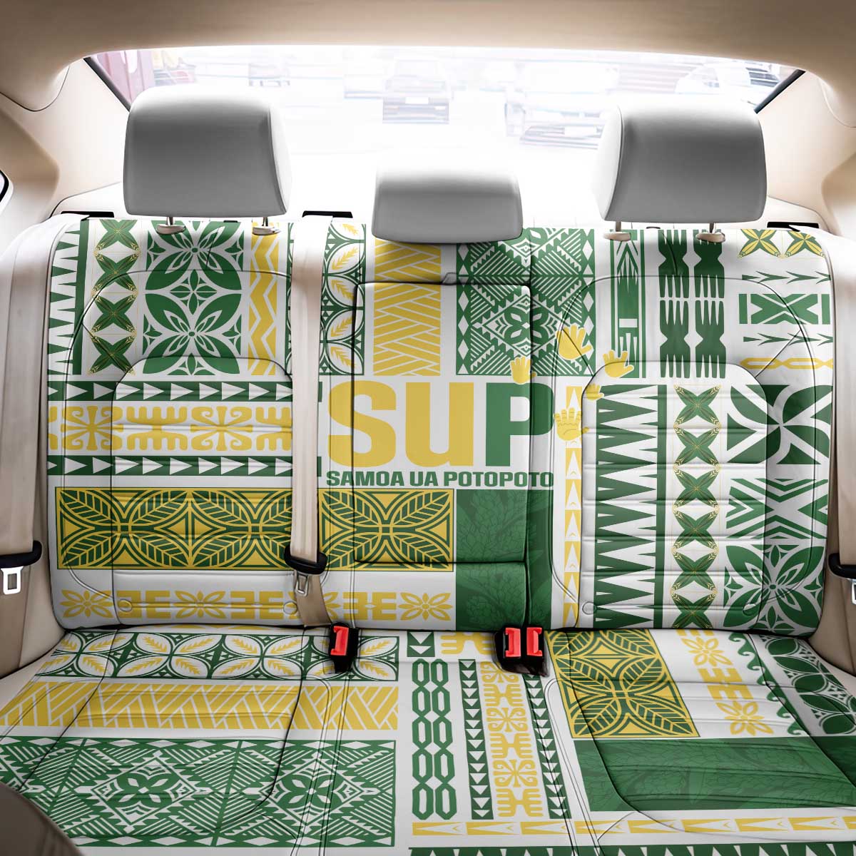 Samoa Uniting Party Back Car Seat Cover SUP Est 2025 Siapo Pattern - Polynesian Pride