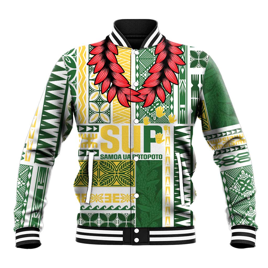 Samoa Uniting Party Baseball Jacket SUP Est 2025 Siapo Pattern LT14 Unisex White - Polynesian Pride
