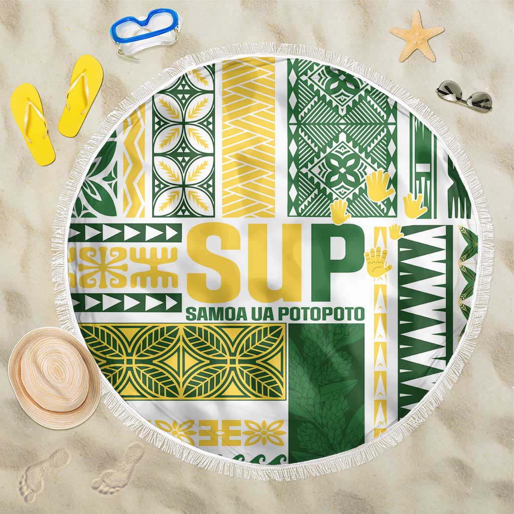 Samoa Uniting Party Beach Blanket SUP Est 2025 Siapo Pattern LT14 One Size 150cm White - Polynesian Pride