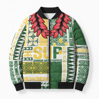 Samoa Uniting Party Bomber Puffer Jacket SUP Est 2025 Siapo Pattern LT14 Unisex White - Polynesian Pride